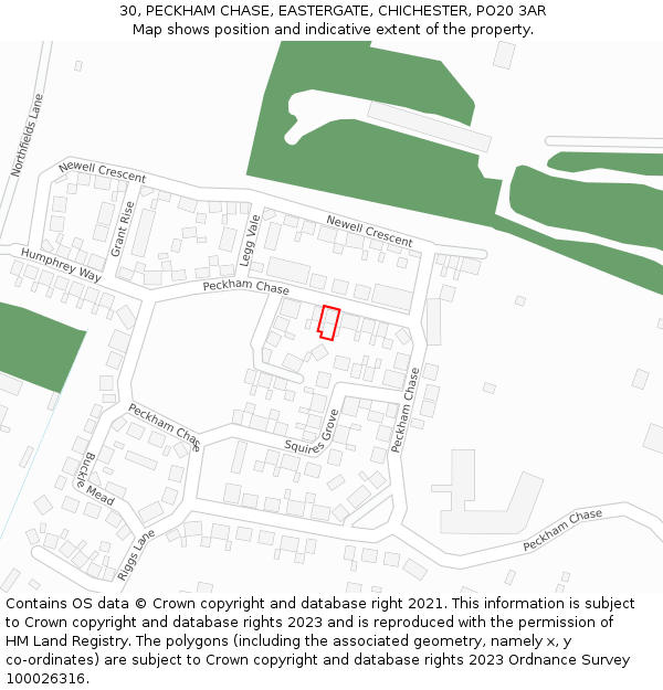 30, PECKHAM CHASE, EASTERGATE, CHICHESTER, PO20 3AR: Location map and indicative extent of plot