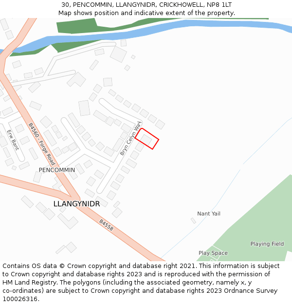 30, PENCOMMIN, LLANGYNIDR, CRICKHOWELL, NP8 1LT: Location map and indicative extent of plot