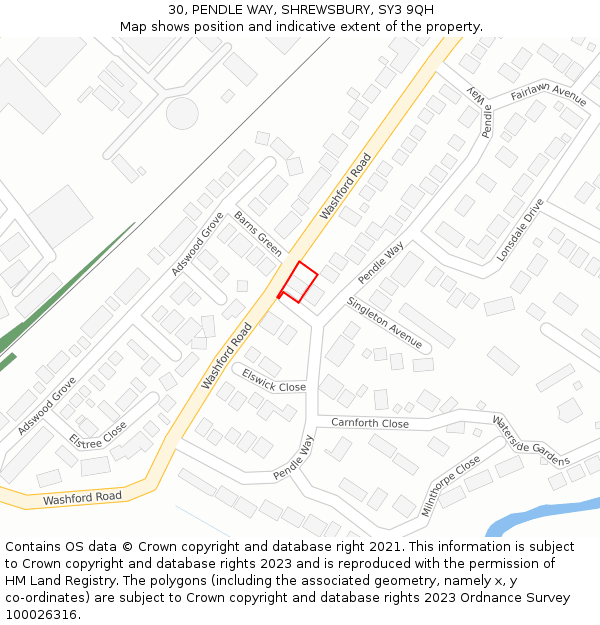 30, PENDLE WAY, SHREWSBURY, SY3 9QH: Location map and indicative extent of plot