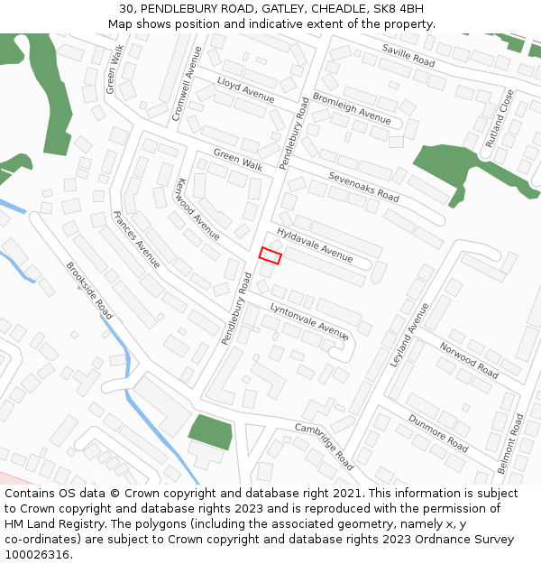 30, PENDLEBURY ROAD, GATLEY, CHEADLE, SK8 4BH: Location map and indicative extent of plot