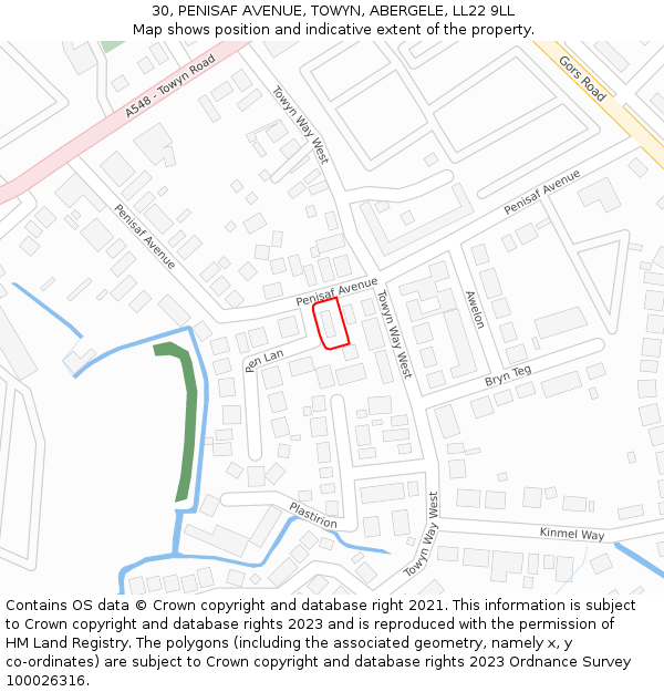 30, PENISAF AVENUE, TOWYN, ABERGELE, LL22 9LL: Location map and indicative extent of plot