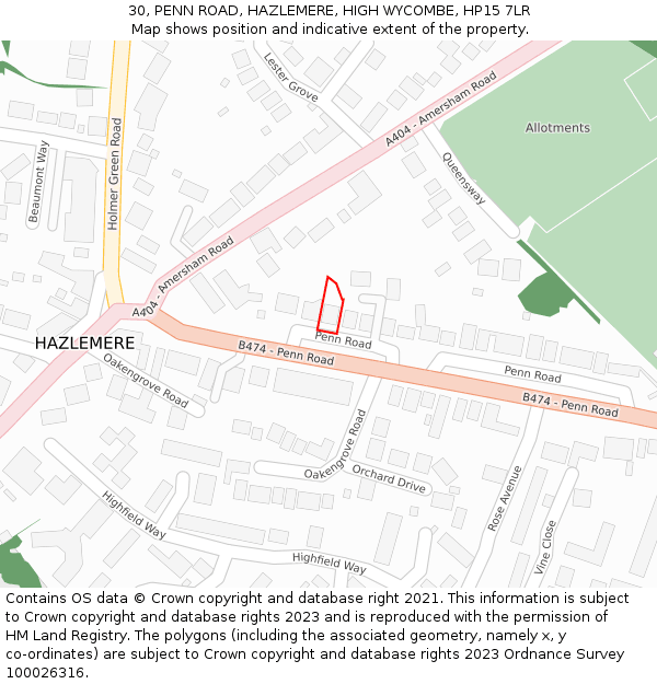 30, PENN ROAD, HAZLEMERE, HIGH WYCOMBE, HP15 7LR: Location map and indicative extent of plot