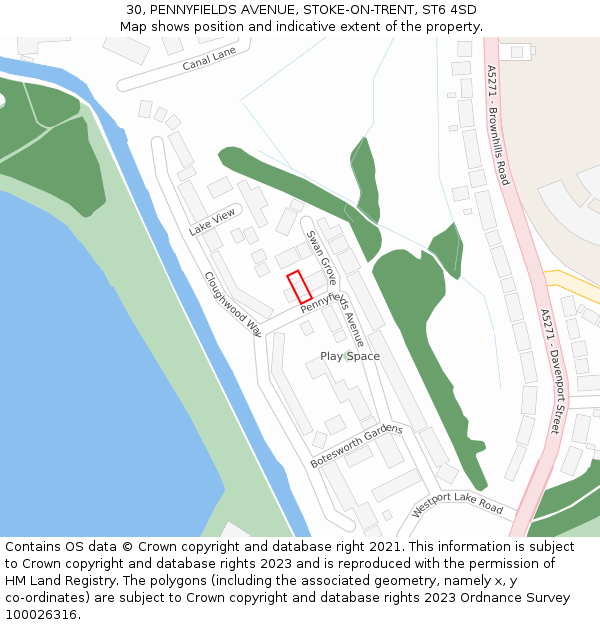 30, PENNYFIELDS AVENUE, STOKE-ON-TRENT, ST6 4SD: Location map and indicative extent of plot