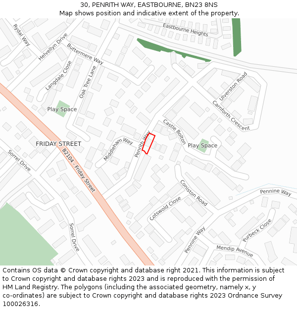 30, PENRITH WAY, EASTBOURNE, BN23 8NS: Location map and indicative extent of plot