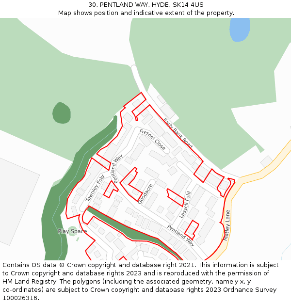 30, PENTLAND WAY, HYDE, SK14 4US: Location map and indicative extent of plot