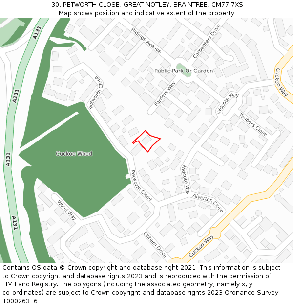 30, PETWORTH CLOSE, GREAT NOTLEY, BRAINTREE, CM77 7XS: Location map and indicative extent of plot