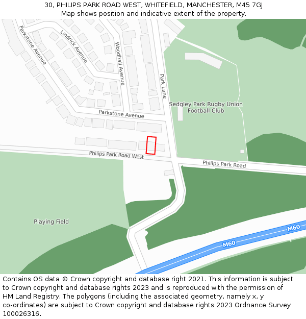 30, PHILIPS PARK ROAD WEST, WHITEFIELD, MANCHESTER, M45 7GJ: Location map and indicative extent of plot