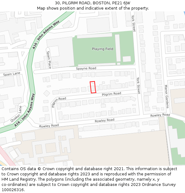 30, PILGRIM ROAD, BOSTON, PE21 6JW: Location map and indicative extent of plot