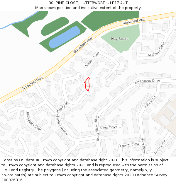 30, PINE CLOSE, LUTTERWORTH, LE17 4UT: Location map and indicative extent of plot