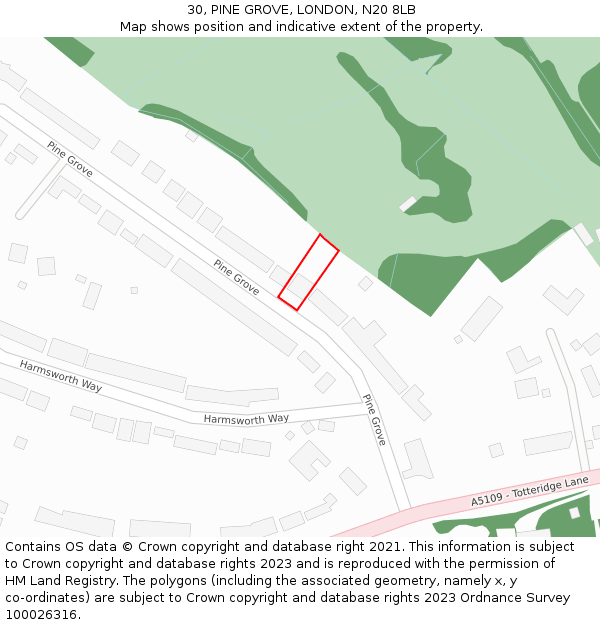 30, PINE GROVE, LONDON, N20 8LB: Location map and indicative extent of plot