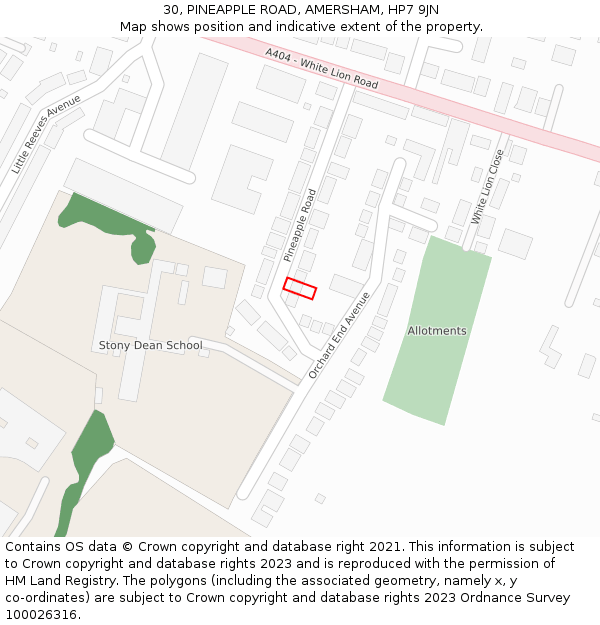 30, PINEAPPLE ROAD, AMERSHAM, HP7 9JN: Location map and indicative extent of plot