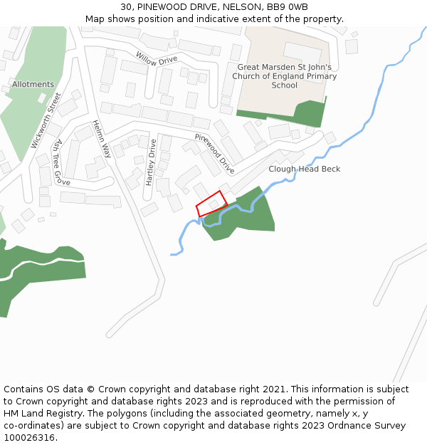 30, PINEWOOD DRIVE, NELSON, BB9 0WB: Location map and indicative extent of plot