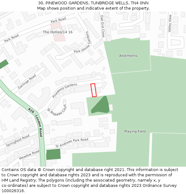 30, PINEWOOD GARDENS, TUNBRIDGE WELLS, TN4 0NN: Location map and indicative extent of plot