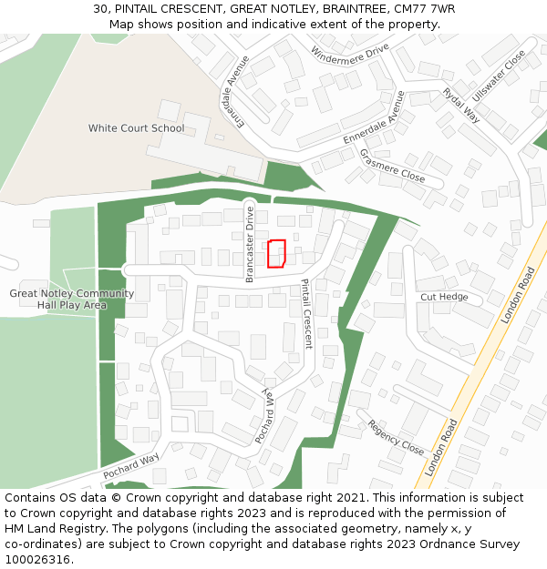 30, PINTAIL CRESCENT, GREAT NOTLEY, BRAINTREE, CM77 7WR: Location map and indicative extent of plot