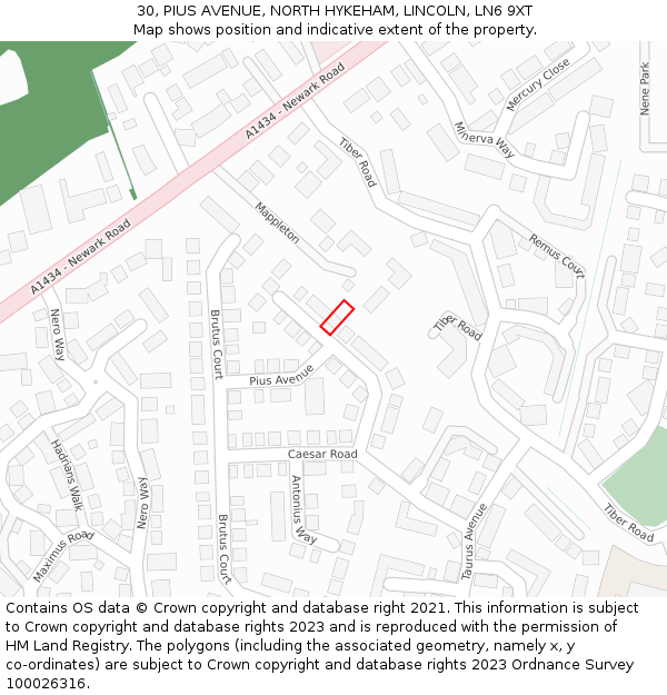 30, PIUS AVENUE, NORTH HYKEHAM, LINCOLN, LN6 9XT: Location map and indicative extent of plot