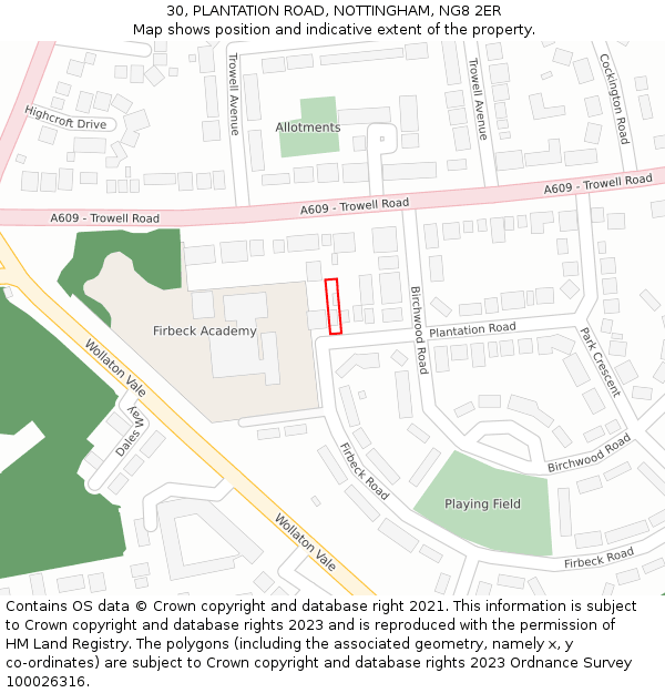 30, PLANTATION ROAD, NOTTINGHAM, NG8 2ER: Location map and indicative extent of plot