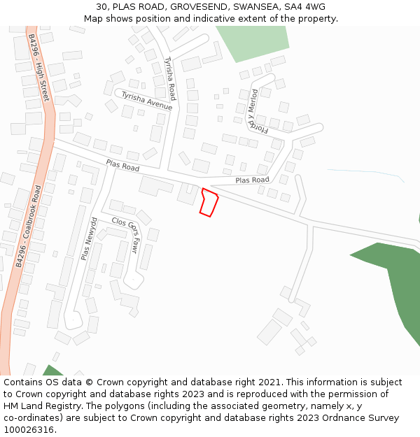 30, PLAS ROAD, GROVESEND, SWANSEA, SA4 4WG: Location map and indicative extent of plot