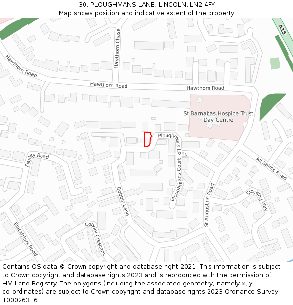 30, PLOUGHMANS LANE, LINCOLN, LN2 4FY: Location map and indicative extent of plot
