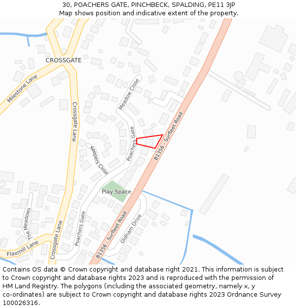 30, POACHERS GATE, PINCHBECK, SPALDING, PE11 3JP: Location map and indicative extent of plot