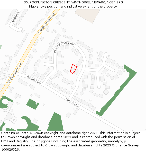 30, POCKLINGTON CRESCENT, WINTHORPE, NEWARK, NG24 2PG: Location map and indicative extent of plot