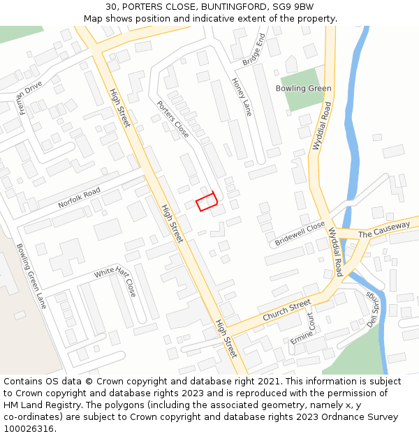 30, PORTERS CLOSE, BUNTINGFORD, SG9 9BW: Location map and indicative extent of plot