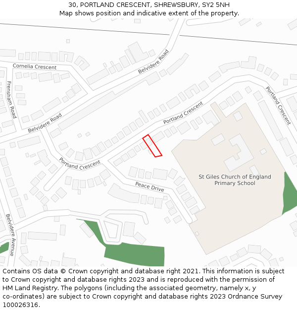 30, PORTLAND CRESCENT, SHREWSBURY, SY2 5NH: Location map and indicative extent of plot