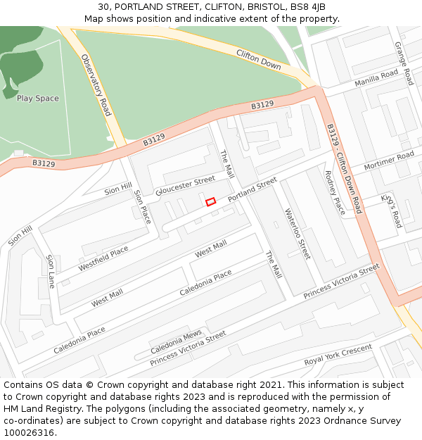 30, PORTLAND STREET, CLIFTON, BRISTOL, BS8 4JB: Location map and indicative extent of plot