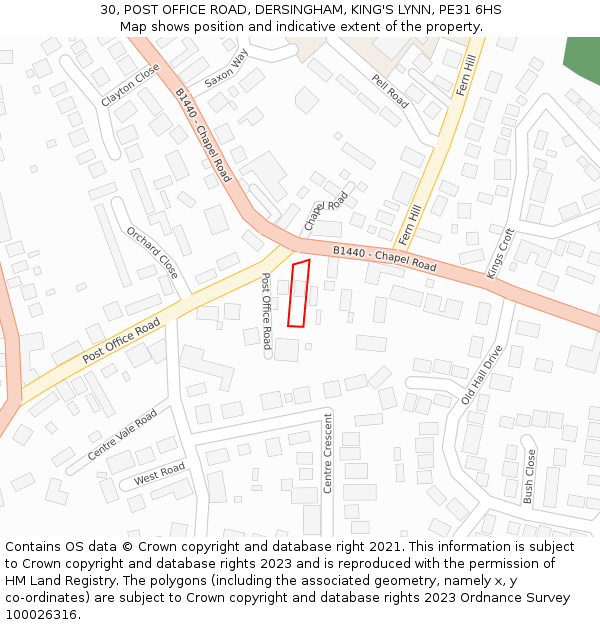 30, POST OFFICE ROAD, DERSINGHAM, KING'S LYNN, PE31 6HS: Location map and indicative extent of plot