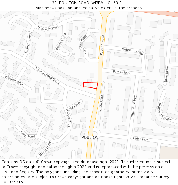 30, POULTON ROAD, WIRRAL, CH63 9LH: Location map and indicative extent of plot