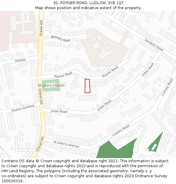 30, POYNER ROAD, LUDLOW, SY8 1QT: Location map and indicative extent of plot