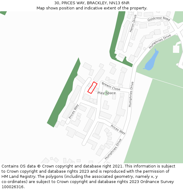 30, PRICES WAY, BRACKLEY, NN13 6NR: Location map and indicative extent of plot