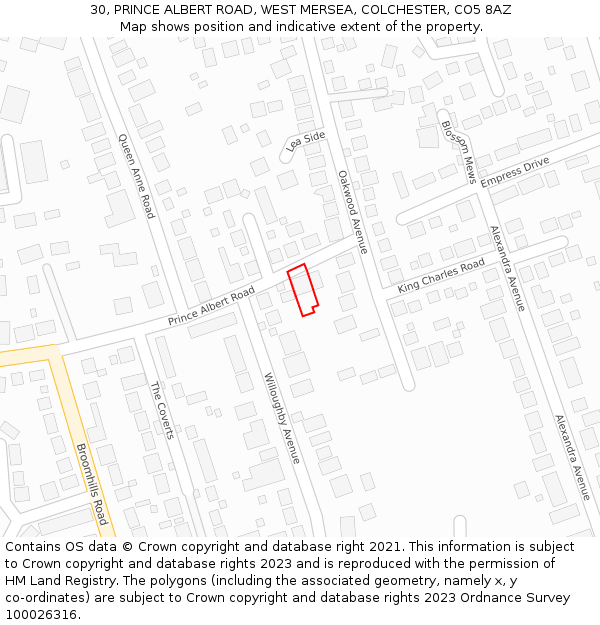 30, PRINCE ALBERT ROAD, WEST MERSEA, COLCHESTER, CO5 8AZ: Location map and indicative extent of plot