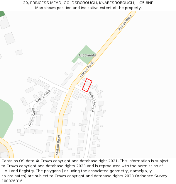 30, PRINCESS MEAD, GOLDSBOROUGH, KNARESBOROUGH, HG5 8NP: Location map and indicative extent of plot