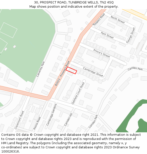 30, PROSPECT ROAD, TUNBRIDGE WELLS, TN2 4SQ: Location map and indicative extent of plot