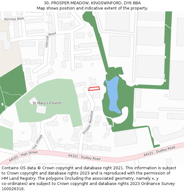 30, PROSPER MEADOW, KINGSWINFORD, DY6 8BA: Location map and indicative extent of plot