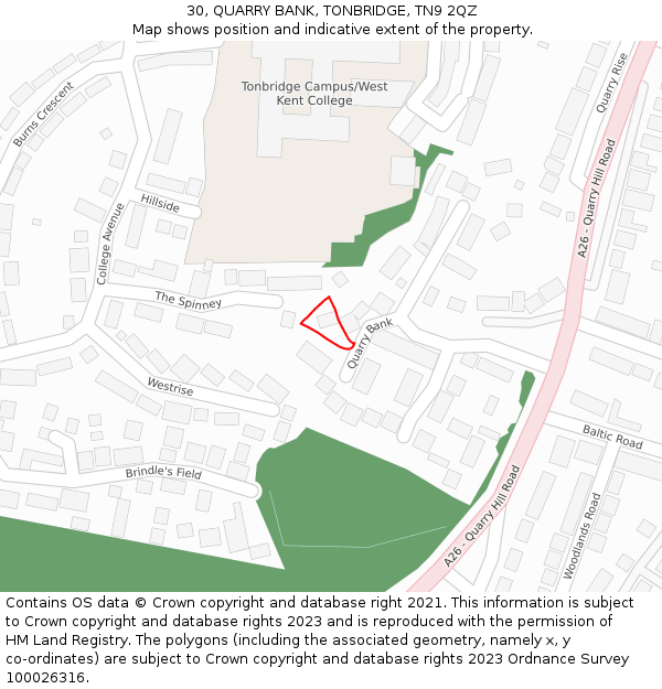 30, QUARRY BANK, TONBRIDGE, TN9 2QZ: Location map and indicative extent of plot