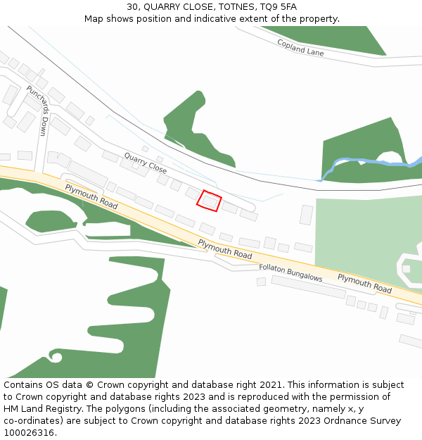 30, QUARRY CLOSE, TOTNES, TQ9 5FA: Location map and indicative extent of plot