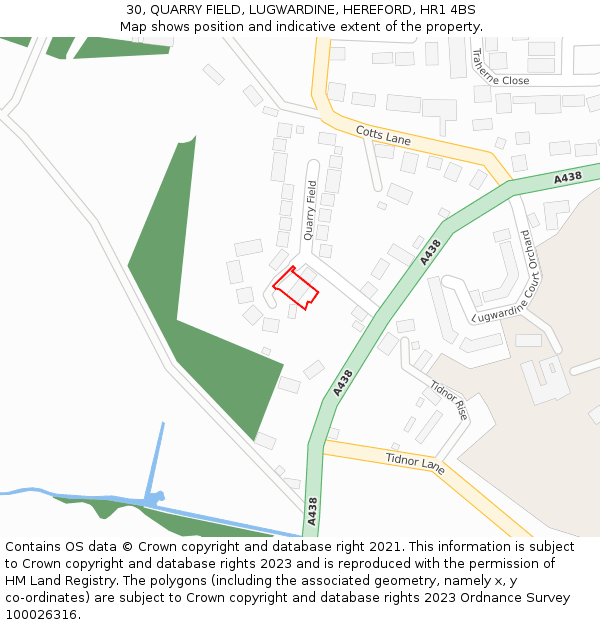 30, QUARRY FIELD, LUGWARDINE, HEREFORD, HR1 4BS: Location map and indicative extent of plot