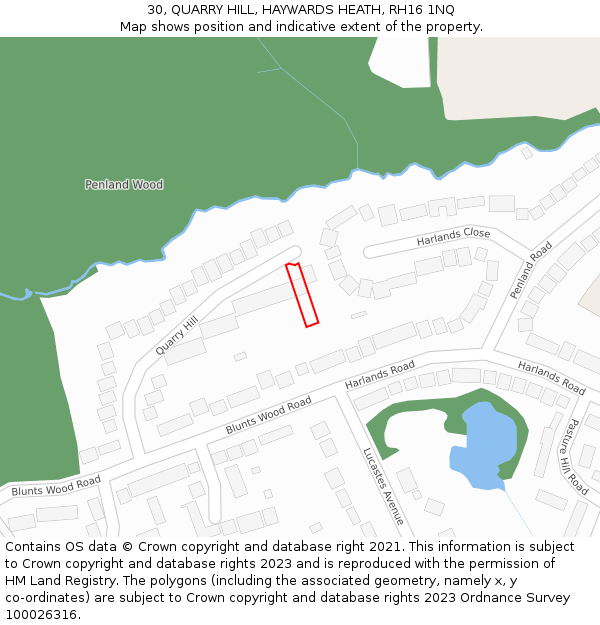 30, QUARRY HILL, HAYWARDS HEATH, RH16 1NQ: Location map and indicative extent of plot