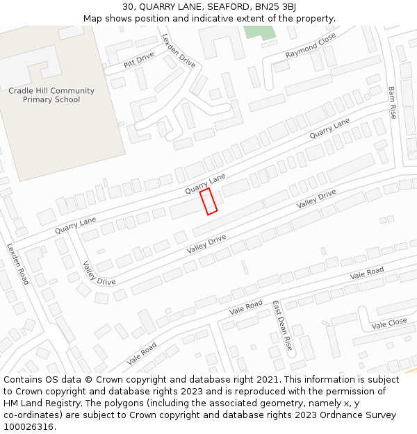 30, QUARRY LANE, SEAFORD, BN25 3BJ: Location map and indicative extent of plot