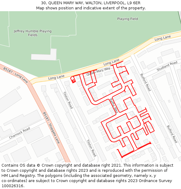 30, QUEEN MARY WAY, WALTON, LIVERPOOL, L9 6ER: Location map and indicative extent of plot