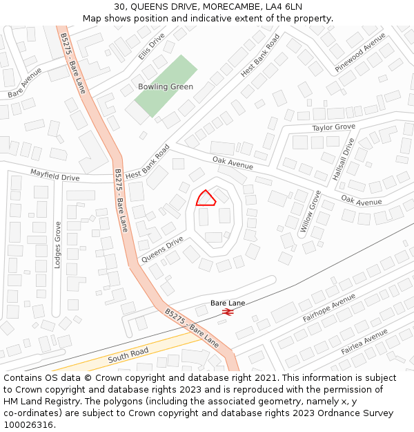 30, QUEENS DRIVE, MORECAMBE, LA4 6LN: Location map and indicative extent of plot