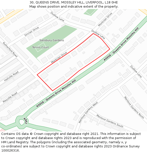 30, QUEENS DRIVE, MOSSLEY HILL, LIVERPOOL, L18 0HE: Location map and indicative extent of plot