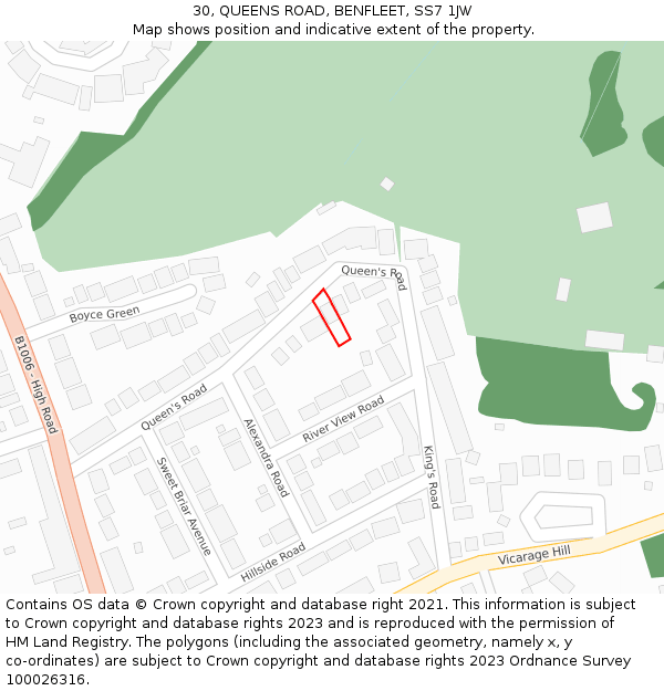 30, QUEENS ROAD, BENFLEET, SS7 1JW: Location map and indicative extent of plot