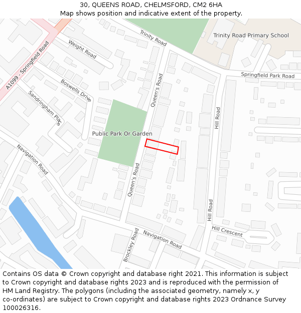30, QUEENS ROAD, CHELMSFORD, CM2 6HA: Location map and indicative extent of plot