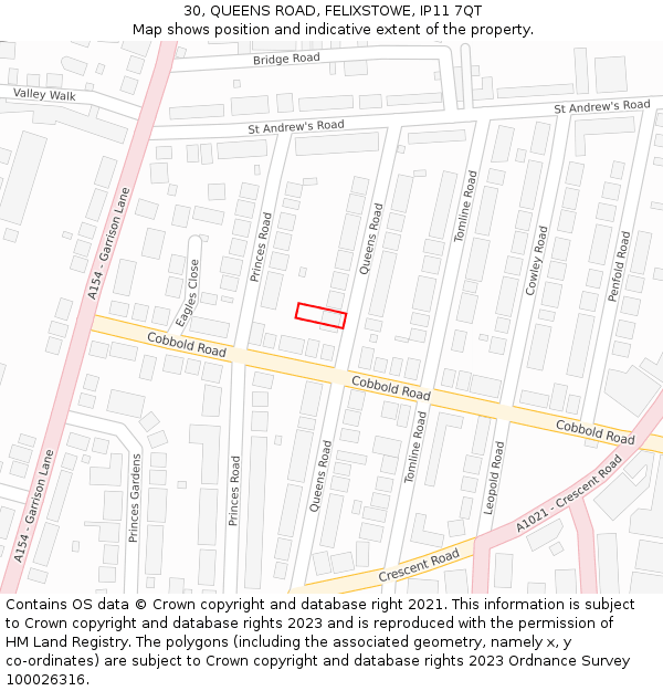30, QUEENS ROAD, FELIXSTOWE, IP11 7QT: Location map and indicative extent of plot