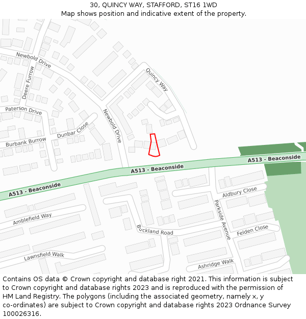 30, QUINCY WAY, STAFFORD, ST16 1WD: Location map and indicative extent of plot
