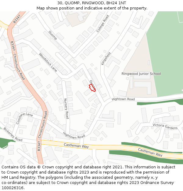 30, QUOMP, RINGWOOD, BH24 1NT: Location map and indicative extent of plot