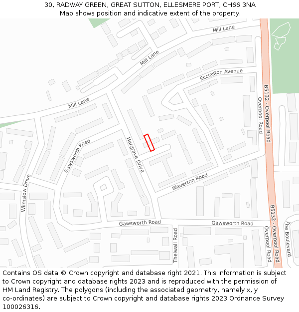 30, RADWAY GREEN, GREAT SUTTON, ELLESMERE PORT, CH66 3NA: Location map and indicative extent of plot