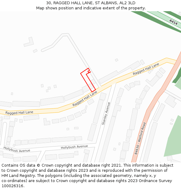 30, RAGGED HALL LANE, ST ALBANS, AL2 3LD: Location map and indicative extent of plot